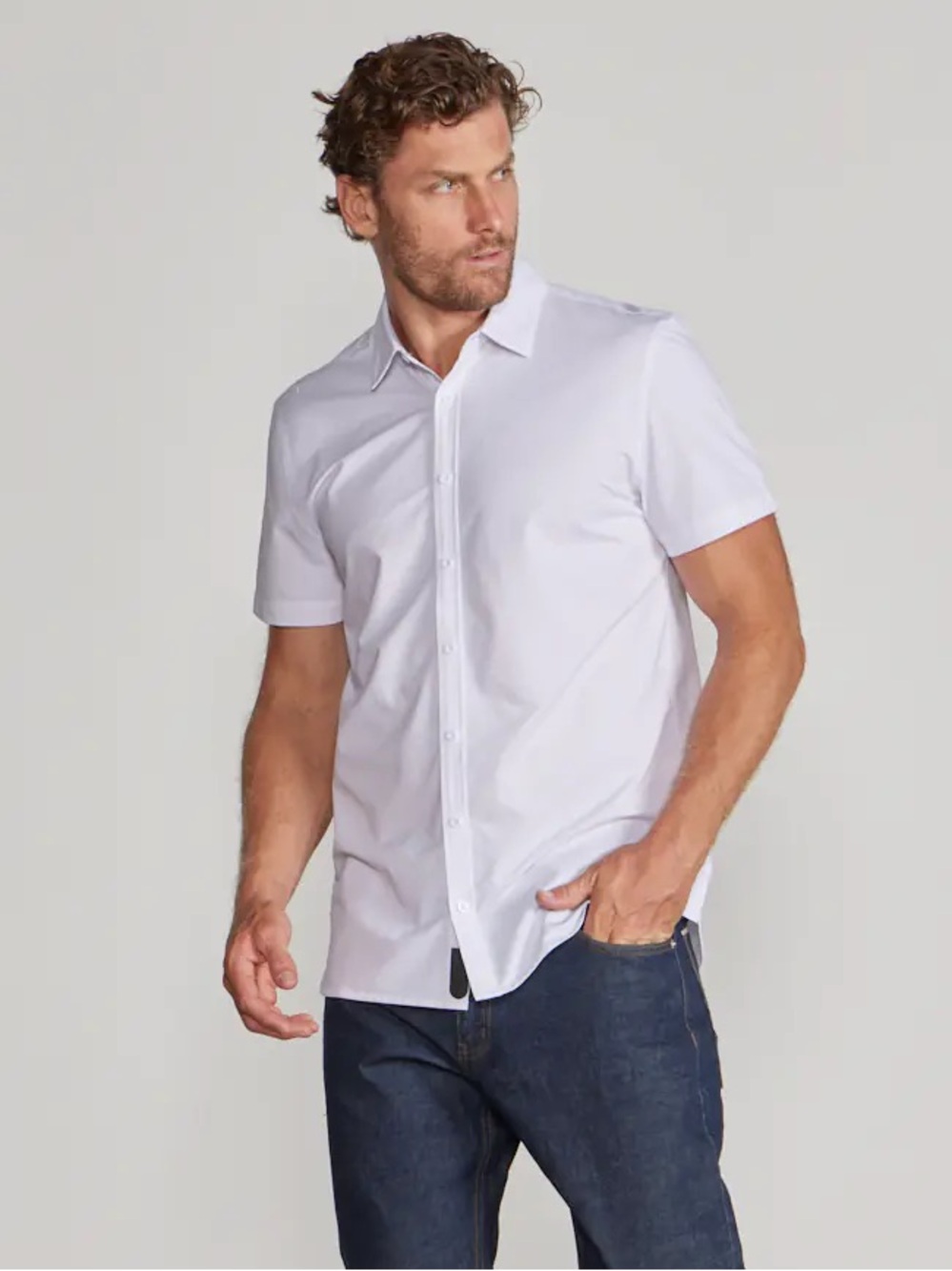BYLT Premium Basics Men’s Vista Stretch Short Sleeve Button Down White M